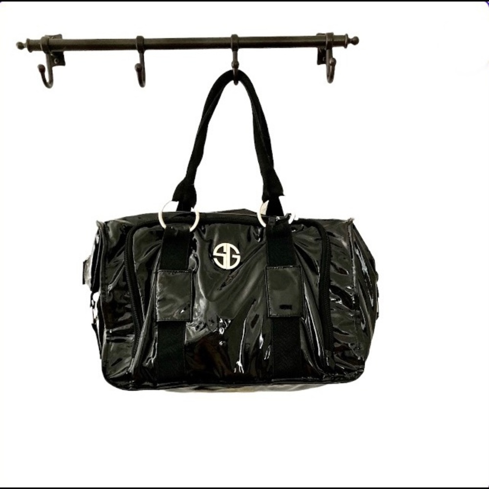 Black faux patten leather purse